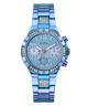 GUESS Ladies Iridescent Blue Multi-function Watch with Guess branding on a white background