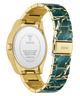 Gold and green marbled watch with visible brand name on a white background
