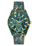 Marble-patterned watch with gold accents on a white background