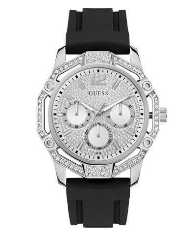 GUESS Mens Black Silver Tone Multi-function Watch