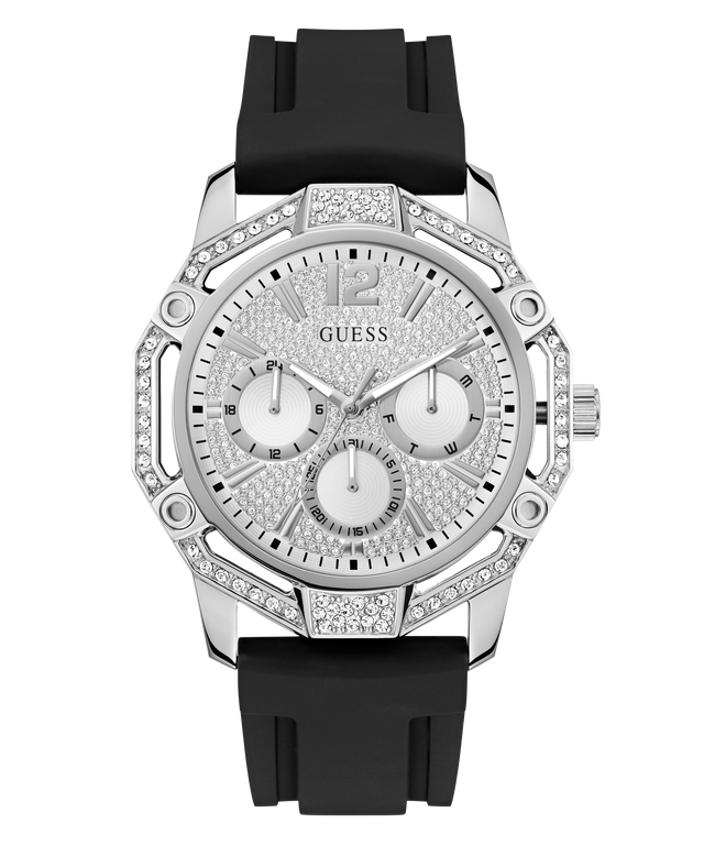 GUESS Mens Black Silver Tone Multi-function Watch