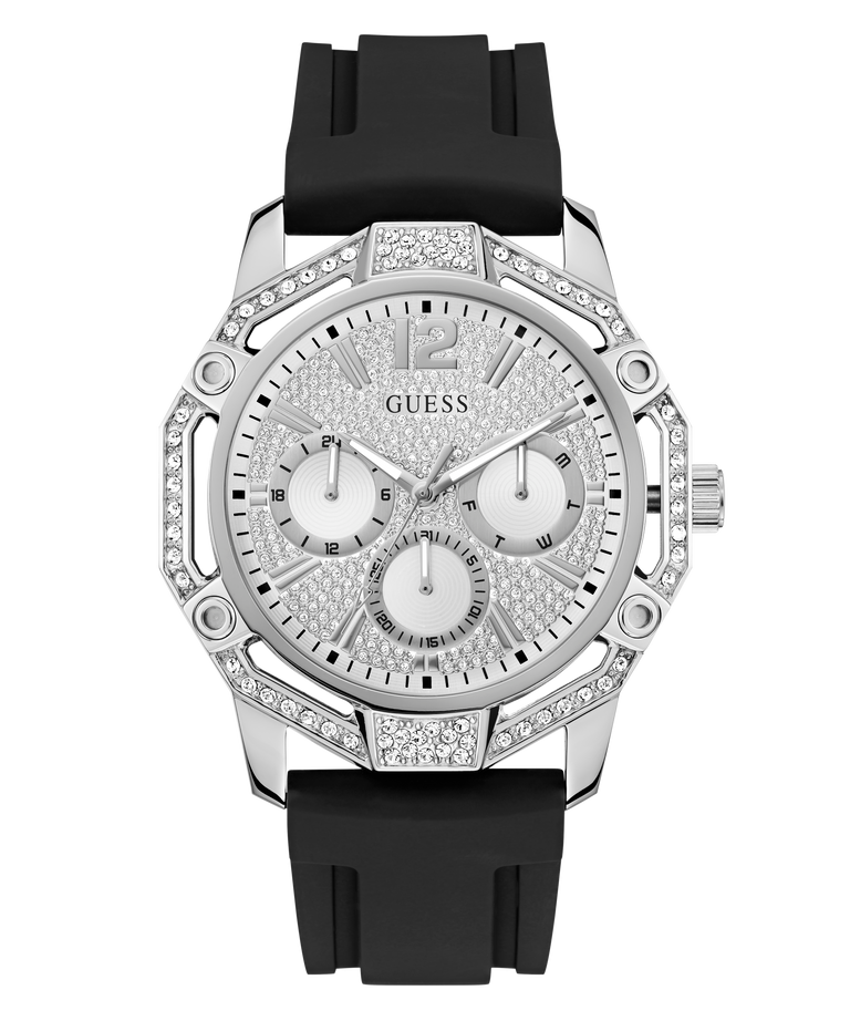 GUESS Mens Black Silver Tone Multi-function Watch