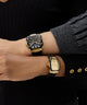 GUESS Mens Black Gold Tone Multi-function Watch