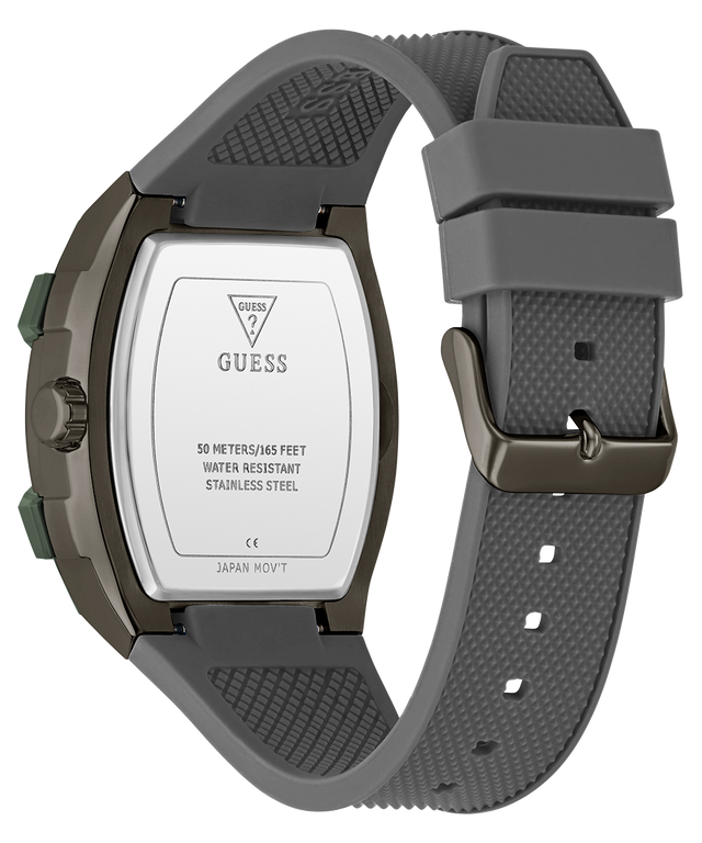 Gray watch caseback with visible brand logo on a white background