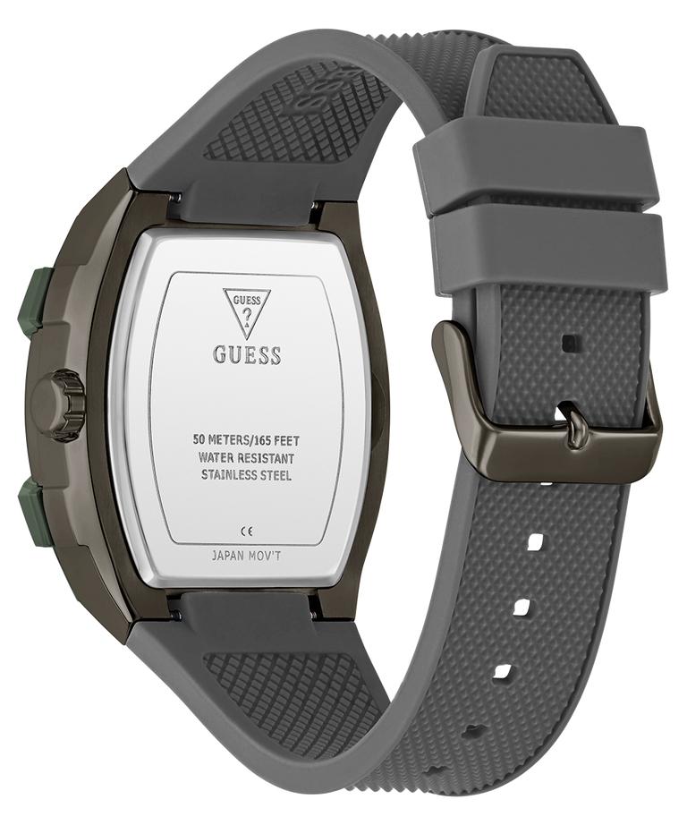 Gray watch caseback with visible brand logo on a white background