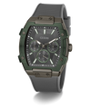 Gray and green Guess watch on a white background GUESS Mens Grey Gunmetal Multi-function Watch