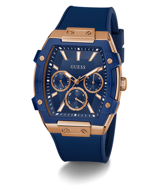 GUESS Mens Blue Rose Gold Tone Multi-function Watch GW0956G4 angle