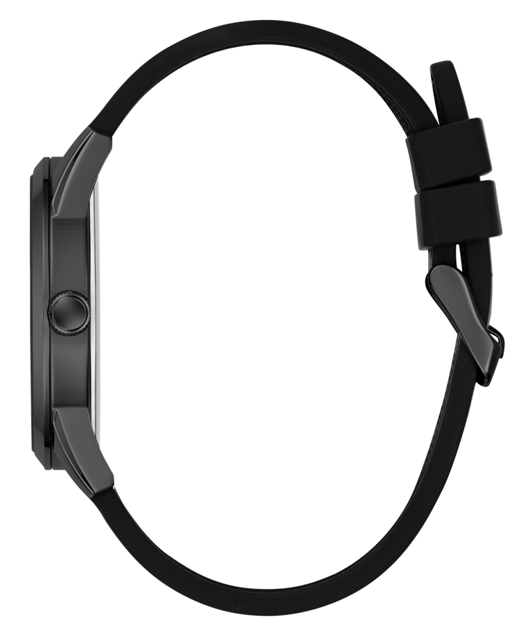 Black GUESS Mens Black Analog Watch with a strap on a white background