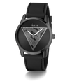 Black Guess GUESS Mens Black Analog Watch with triangle design on a white background