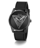 Black Guess GUESS Mens Black Analog Watch with triangle design on a white background