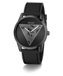 Black Guess GUESS Mens Black Analog Watch with triangle design on a white background