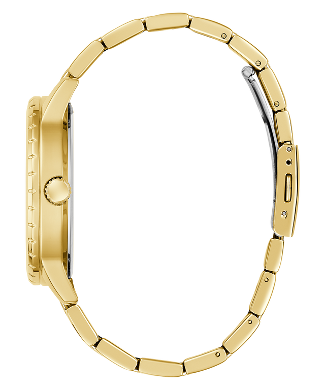 GUESS Mens Gold Tone Analog Watch case on a white background