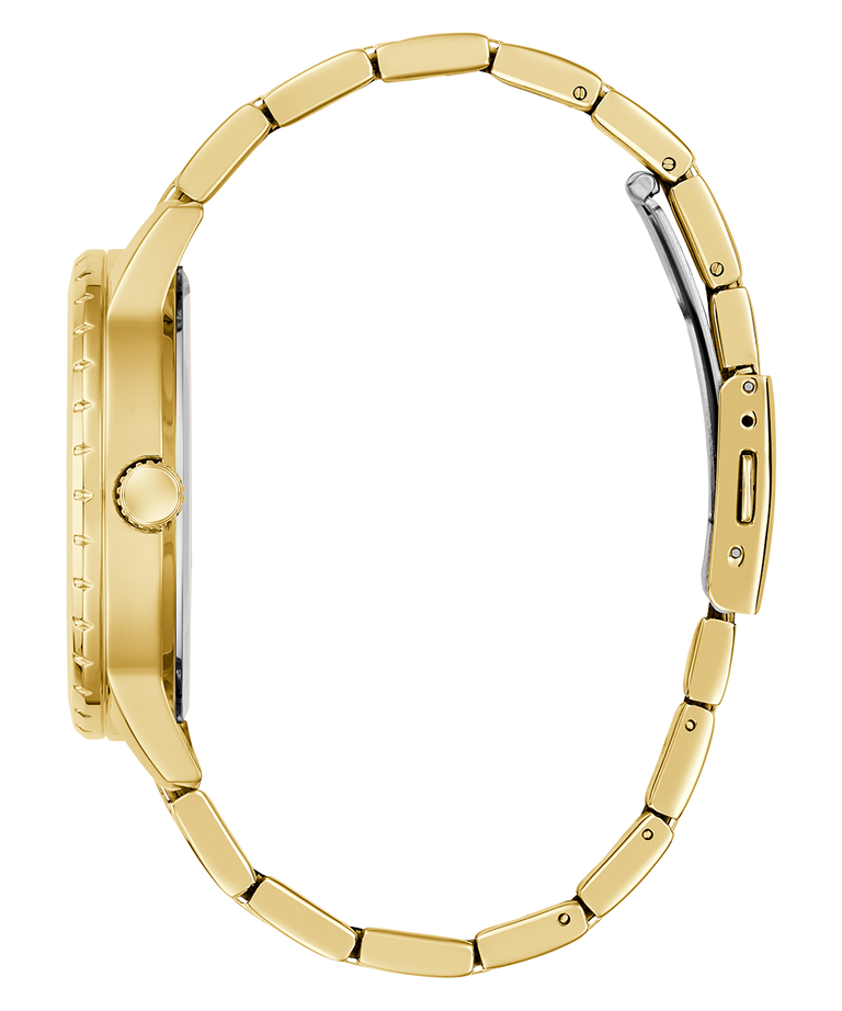 GUESS Mens Gold Tone Analog Watch case on a white background