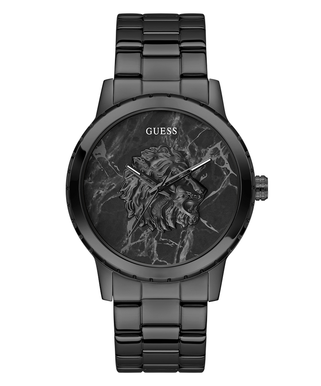 Black watch with marble design face on a white background