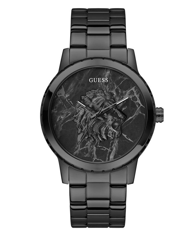 Black watch with marble design face on a white background