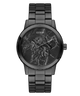 Black watch with marble design face on a white background