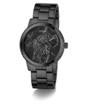 GUESS Mens Black Analog Watch with floral design on the face on a white background