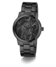 GUESS Mens Black Analog Watch with floral design on the face on a white background