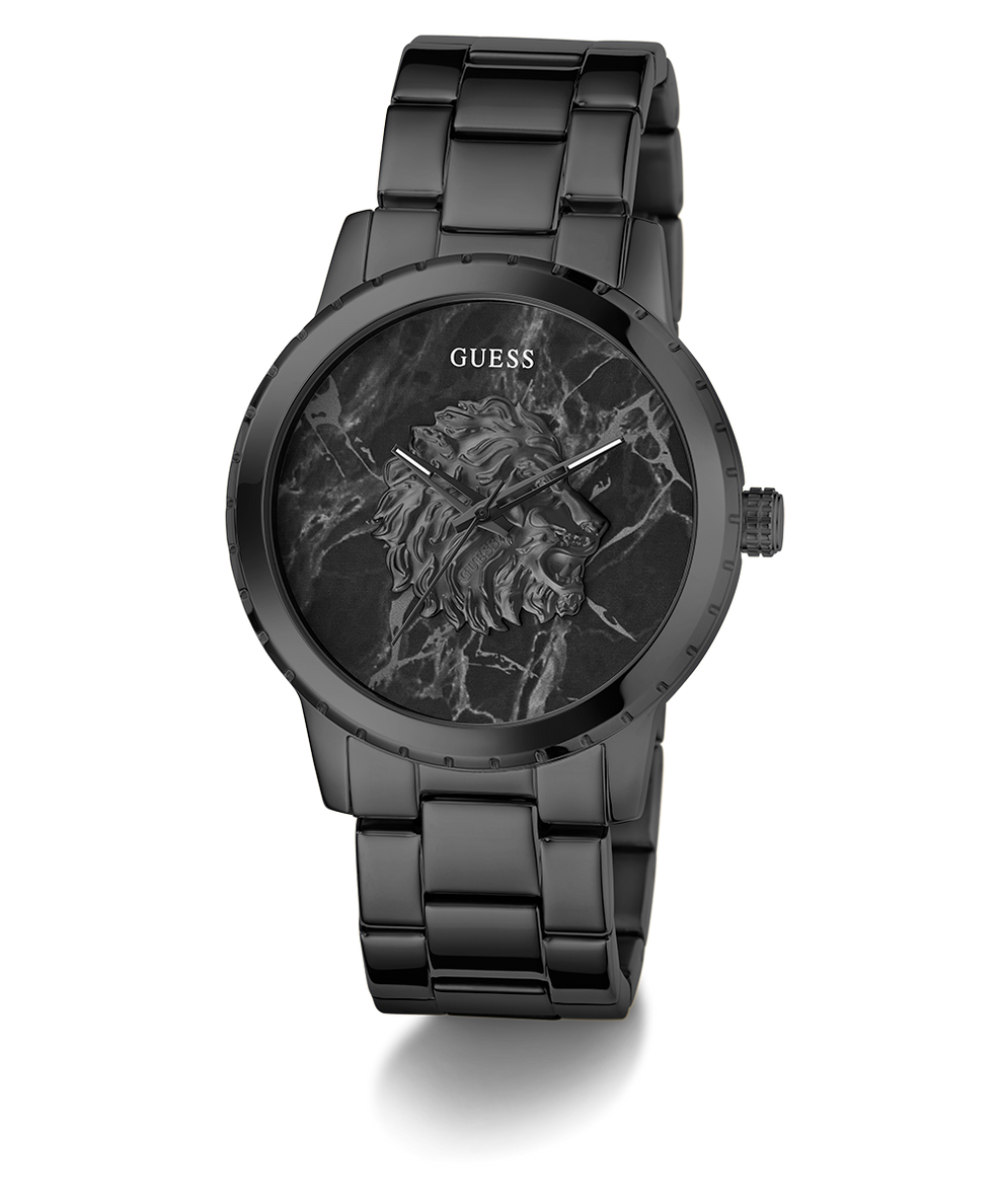 GUESS Mens Black Analog Watch with floral design on the face on a white background