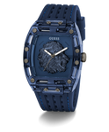 GUESS Mens Blue Analog Watch Blue Guess watch with lion emblem on a white background