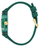 Side of Green watch with a gold accent on a white background
