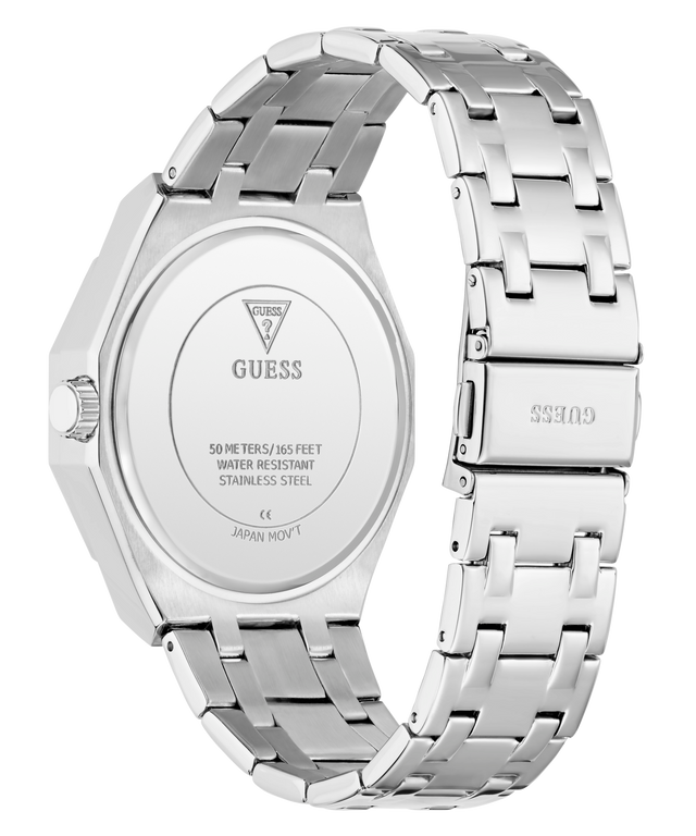 Caseback of GUESS Mens Silver Tone Multi-function Watch