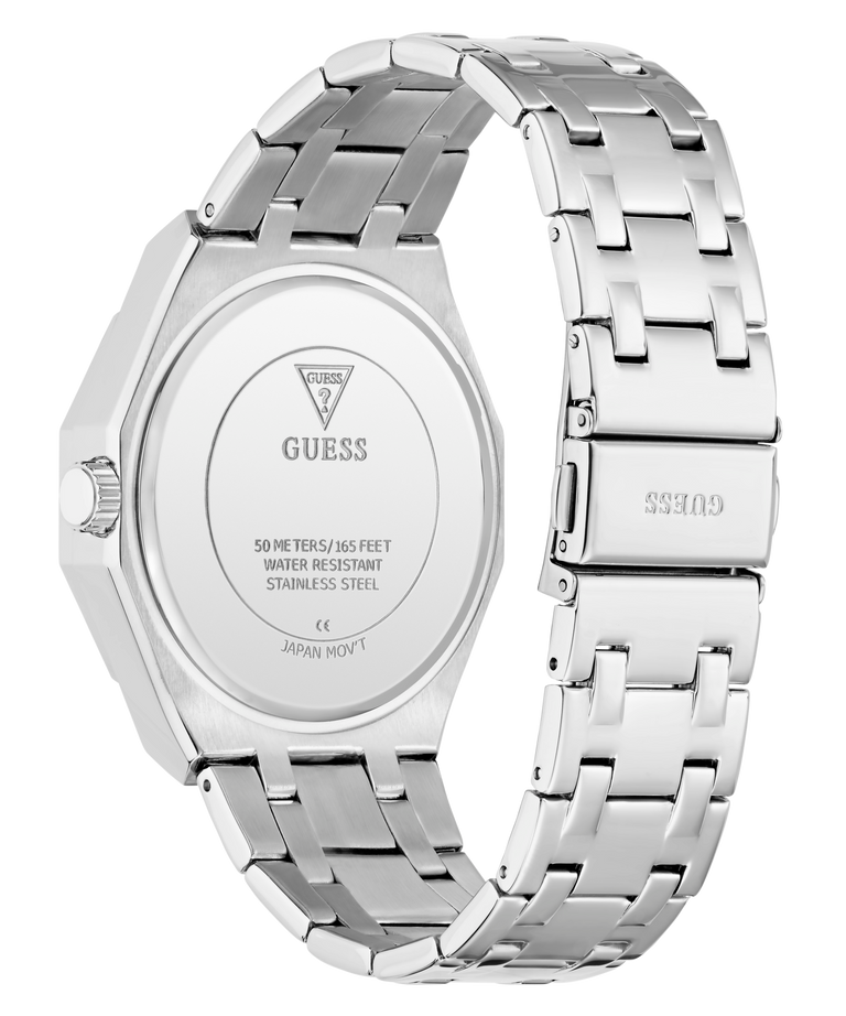 Caseback of GUESS Mens Silver Tone Multi-function Watch