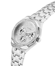 Silver Guess watch with detailed face on a white background lifestyle
