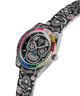 Limited Edition Day Of The Dead Watch with a colorful face and black floral strap on a white background lifestyle