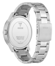 GUESS Mens Silver Tone Multi-function Watch with a detailed back view on a white background