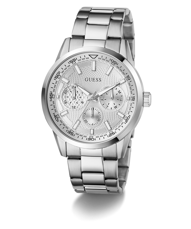 GUESS Mens Silver Tone Multi-function Watch on a white background