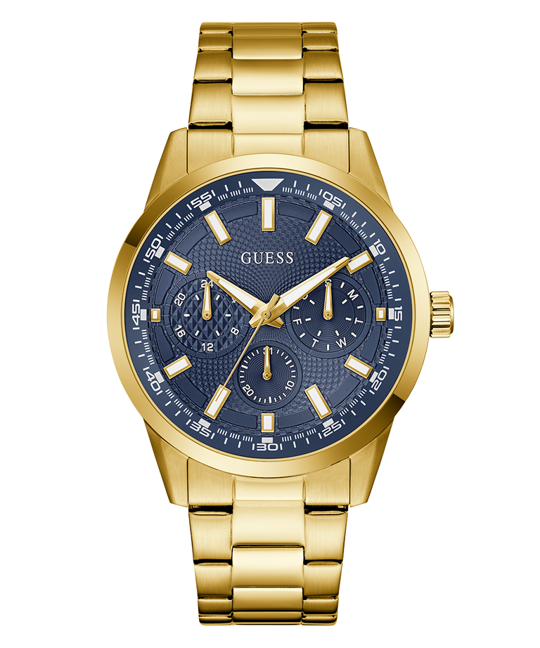 Gold watch with a blue face on a white background GW0963G2