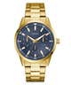 Gold watch with a blue face on a white background GW0963G2