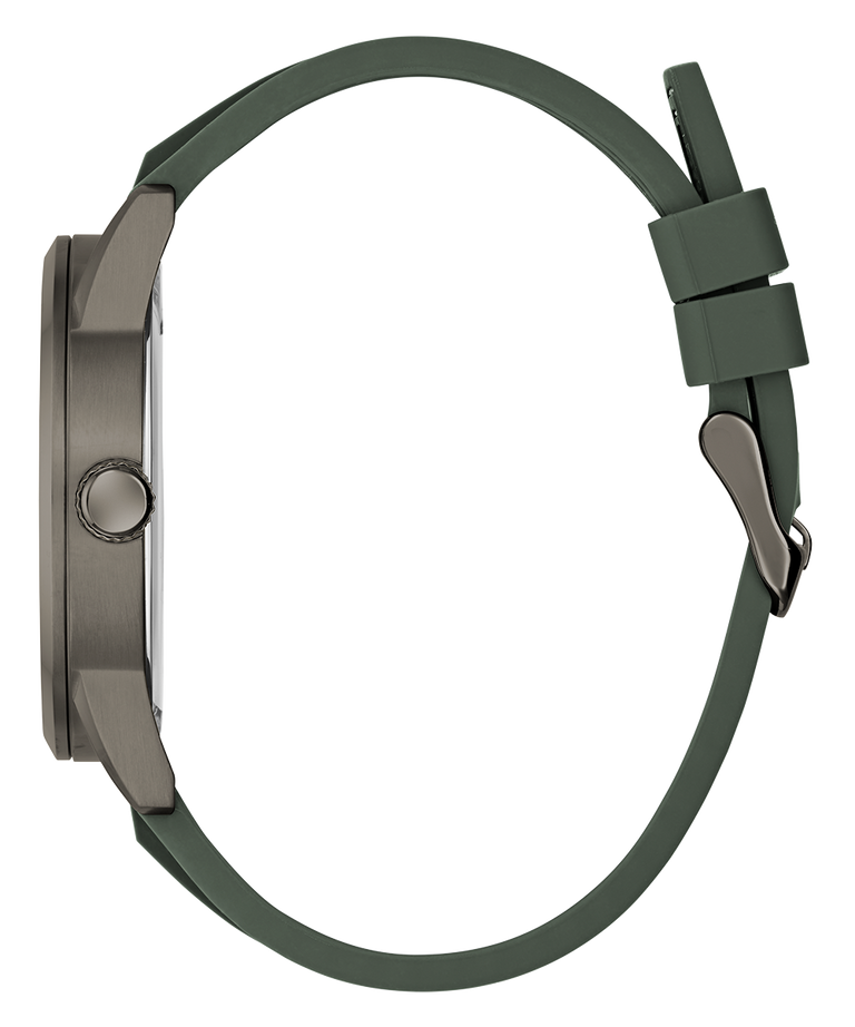 Green watch strap on a white background
