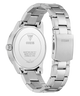 GUESS Mens Silver Tone Analog Watch with a detailed back view on a white background