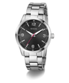 GUESS Mens Silver Tone Analog Watch with black dial on a white background