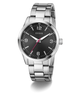 GUESS Mens Silver Tone Analog Watch with black dial on a white background