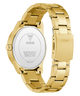 Gold watch with a visible brand logo caseback on a white background