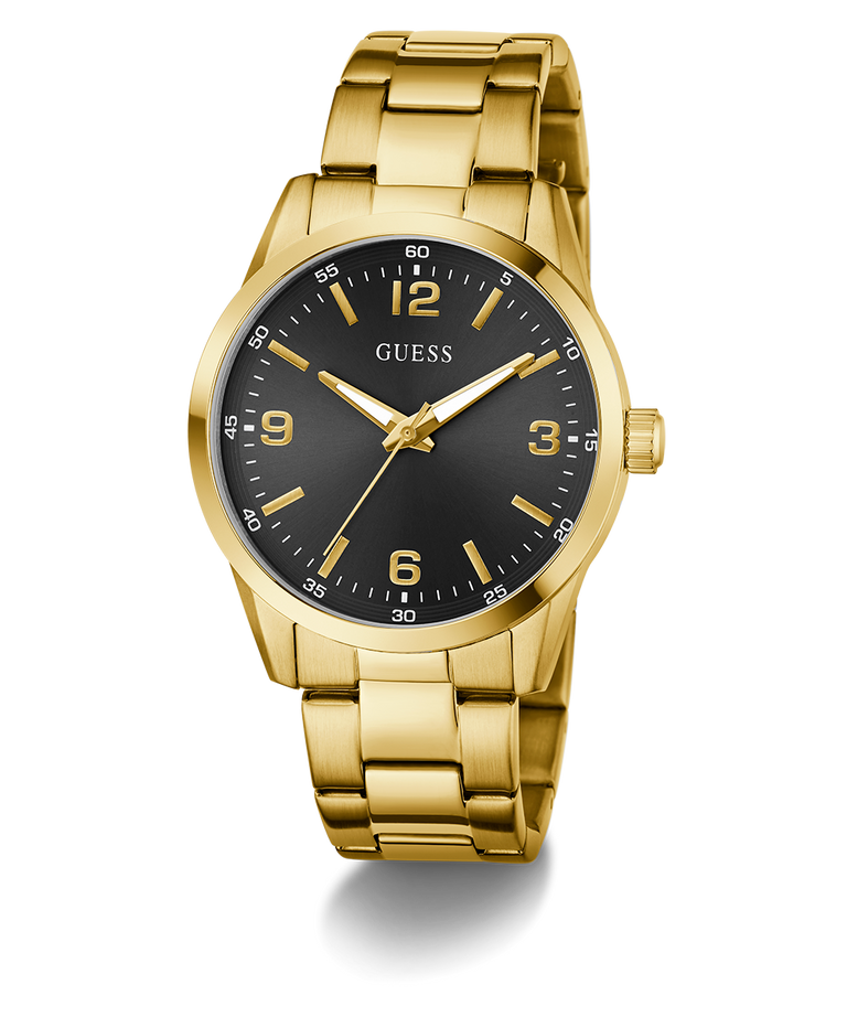 Gold watch with black dial on a white background GW0965G2