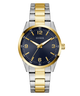 Two-tone gold and silver watch with a blue dial on a white background GW0965G4