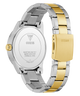 Two-tone silver and gold watch with visible Guess caseback branding on a white background