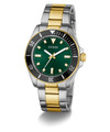 GUESS Mens 2-Tone Analog Watch with green dial on a white background