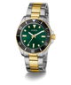 GUESS Mens 2-Tone Analog Watch with green dial on a white background