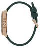 GUESS Mens Green Rose Gold Tone Analog Watch with green strap and rose gold case on a white background