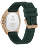 Green GUESS Mens Green Rose Gold Tone Analog Watch with rose gold case and strap on a white background