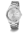 GUESS Mens Silver Tone Multi-function Watch with a white face on a white background