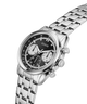 Silver GUESS Mens Silver Tone Multi-function Watch with a black face on a white background lifestyle