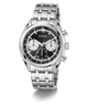 Silver GUESS Mens Silver Tone Multi-function Watch with a black face on a white background