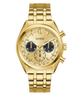 GUESS Mens Gold Tone Multi-function Watch with black face on a white background