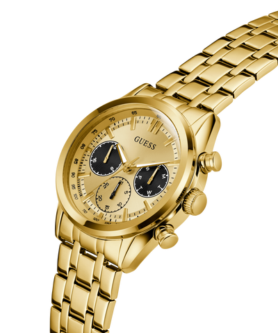 GUESS Mens Gold Tone Multi-function Watch with a visible brand logo on a white background lifestyle